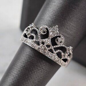Womens Vintage Estate 10K White Gold Diamond Tiara Ring 3.2g #E3973